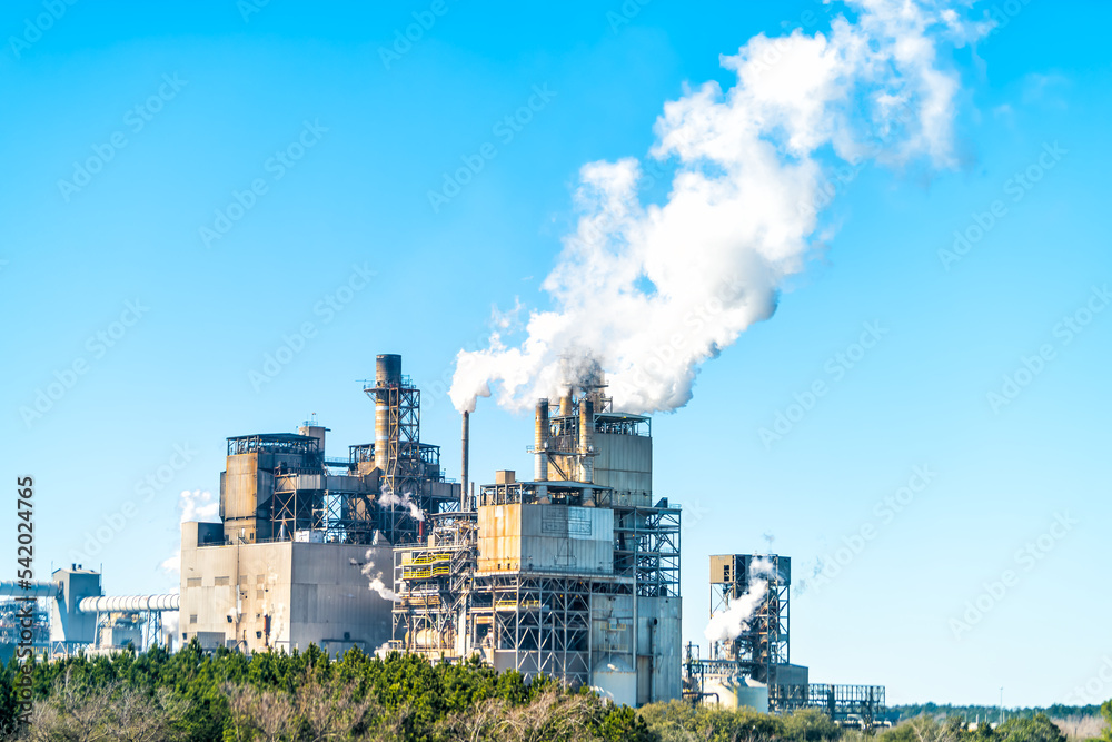 distant exterior shot of a pulp and paper mill